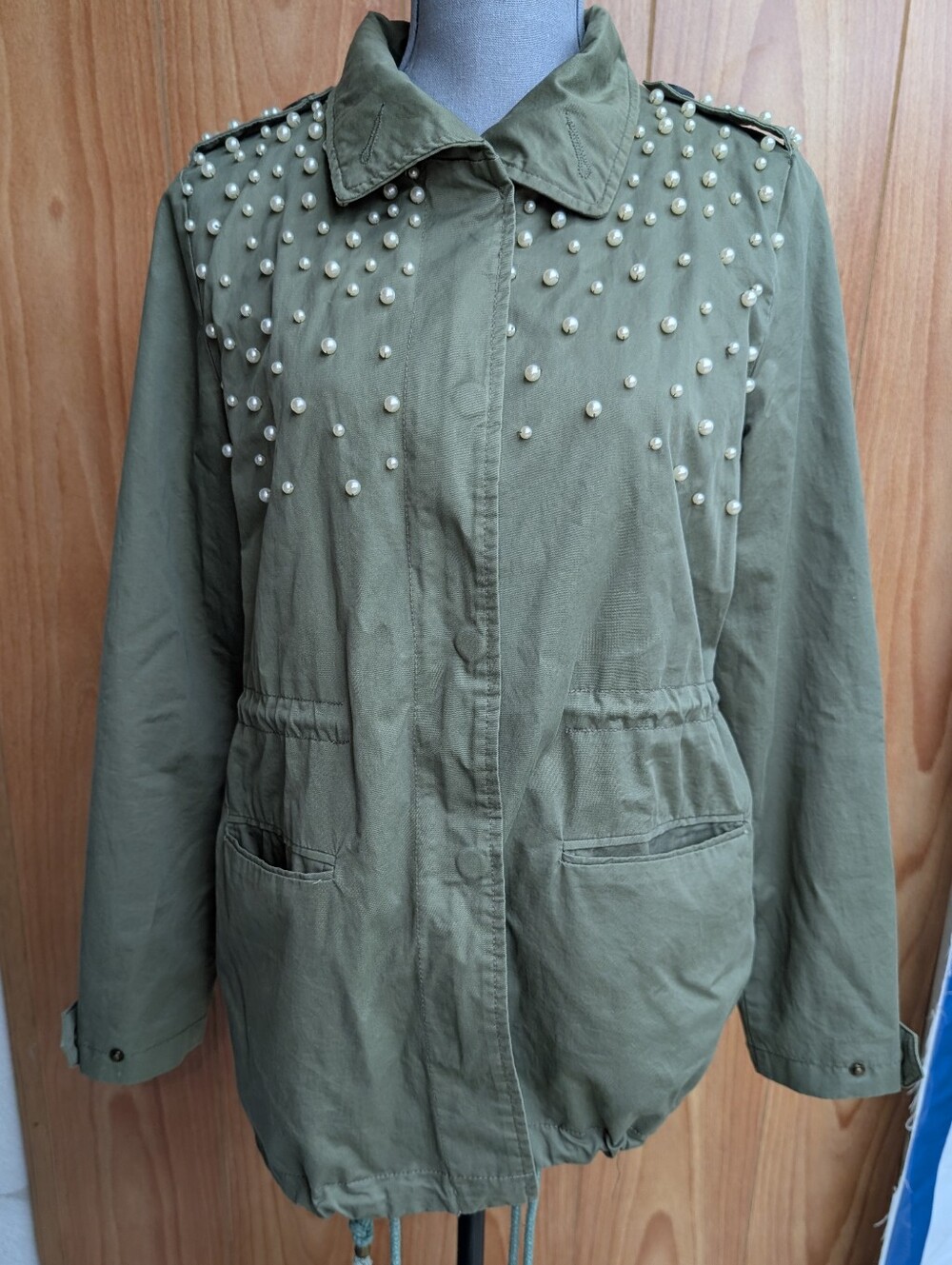 TOV Holy Utility Jacket Pearl Army Green Military Size 40 Medium